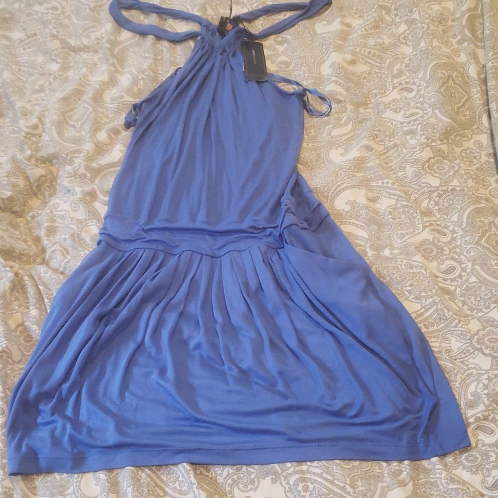 NWT BCBG MAXAZRIA BLUE HALTER DRESS JERSEY